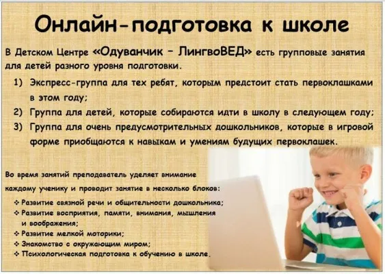 Онлайн-занятия по подготовке к школе и развивающие занятия